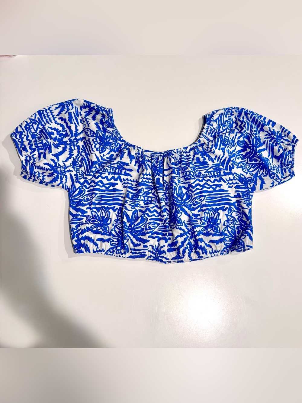 Zara Girls’ Blue & White Floral Off-Shoulder Crop Top